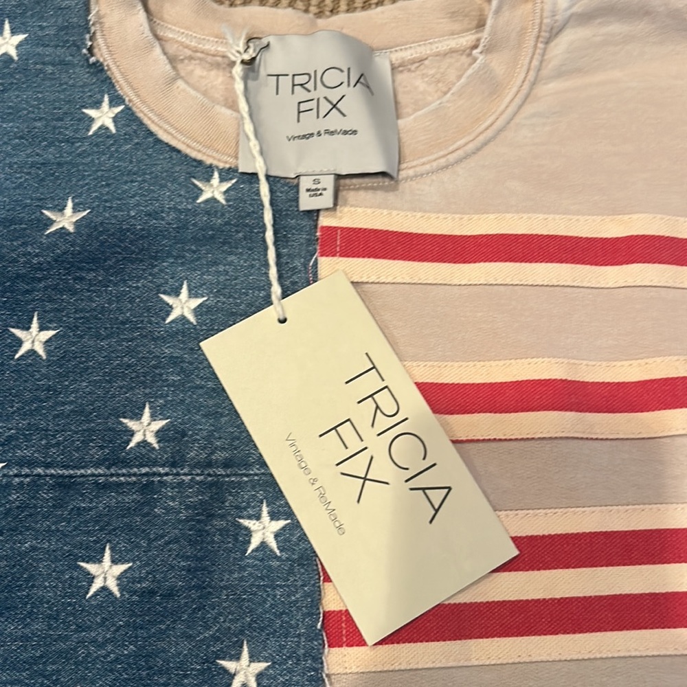 NWT FP x Tricia Fix American flag Blue Star and Red Stripe Sweatshirt size S-L - Picture 5 of 11
